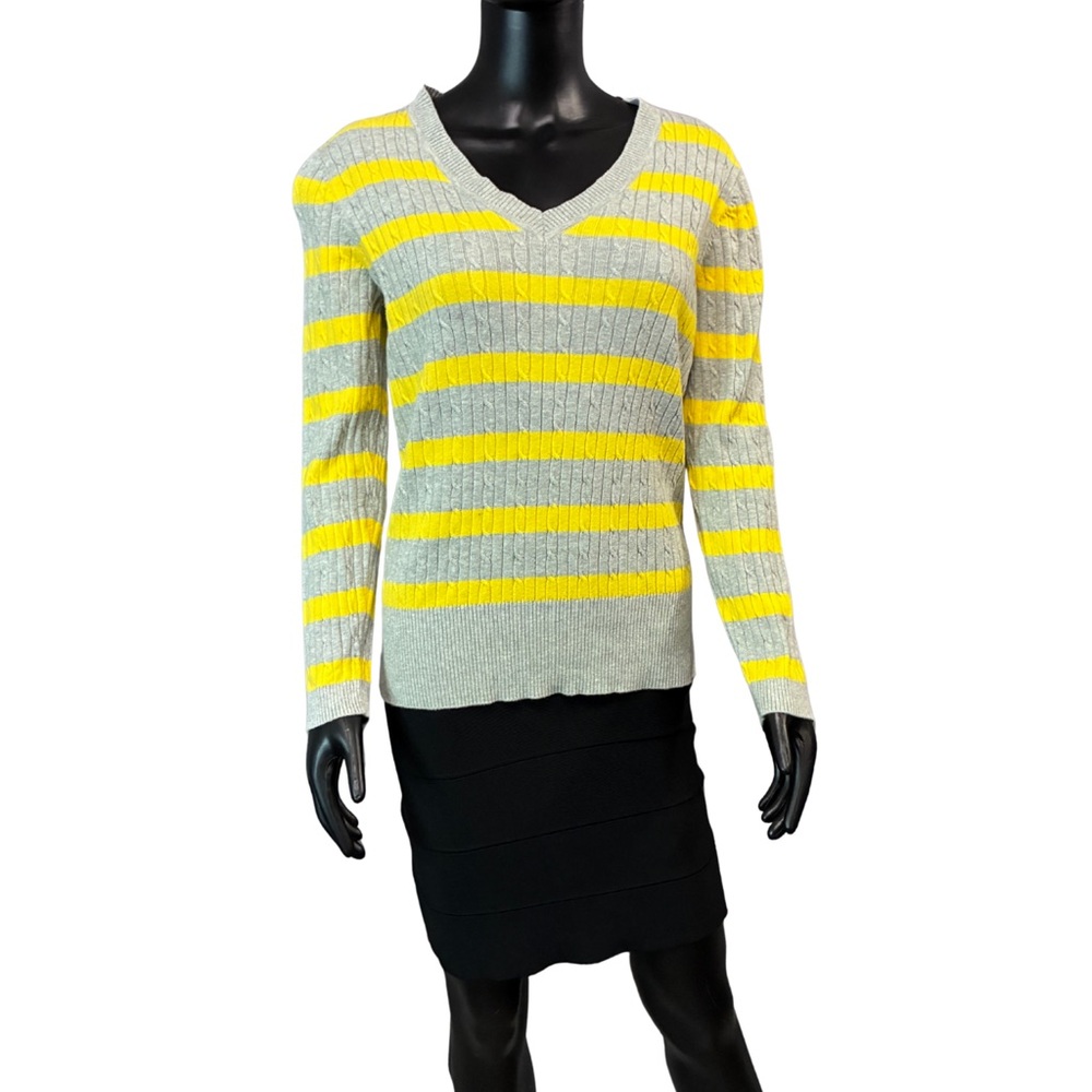 Tommy Hilfiger Yellow and Gray V-Neck Sweater